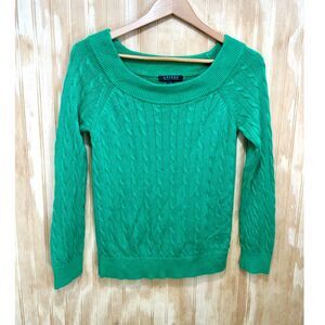 Lauren Ralph Lauren cable knit sweater Kelly green classic winter casual women M